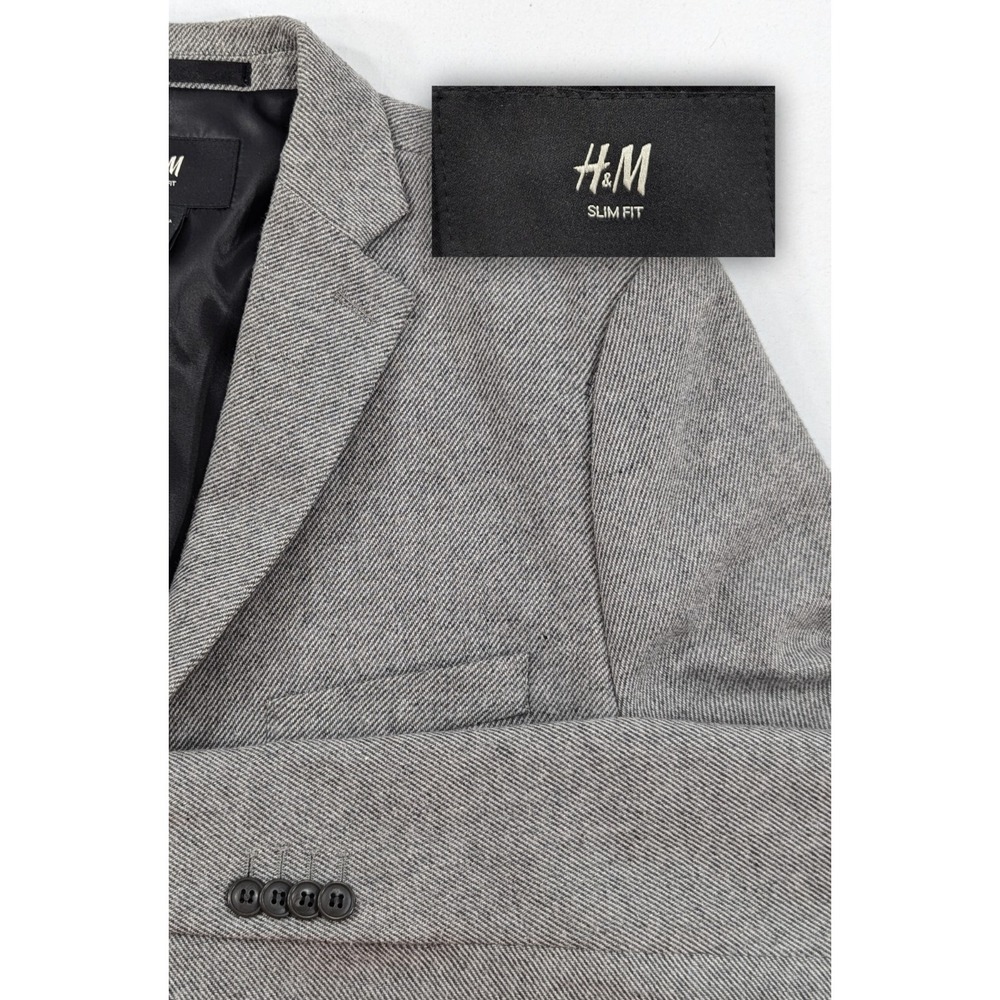 New No Tags H&M Slim Fit Casual Suit Jacket Blazer Wool Blend Gray 44R Slim 44"